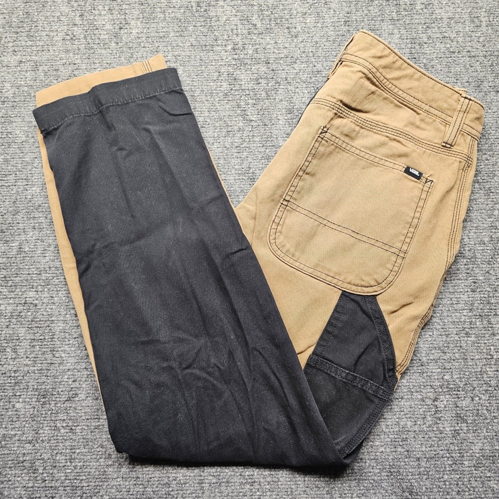 Vans Ground Work Carpenter Pants Two Tone Black Khaki Split Leg VN0A4S9B Size 26